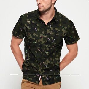🔥Superdry Men's Green Camouflage Button Down Shirt Sz large new